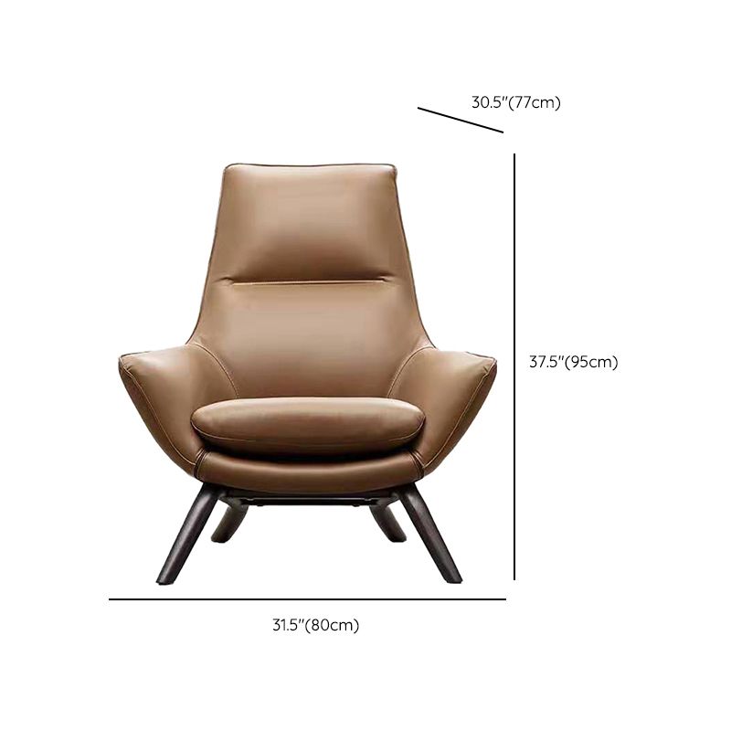 Modern Leather Fixed Back Chair in Brown Upholstered Flared Arms Chair Clearhalo 'Accent Chairs' 'accent_chairs' 'Chairs & Seating' 'furn' 'furn_accent_chairs' 'Furniture' 'Living Room Furniture' 1200x1200_f86e229d-cb7f-40a1-8fb2-b5678fbeb459