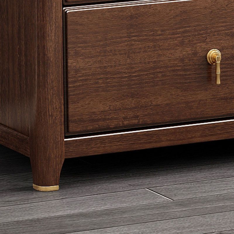 Commode de rangement en bois de noyer Glam Commode de chambre à coucher en marron avec tiroirs