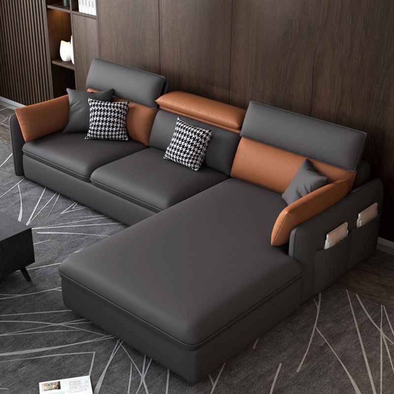 Contemporary Faux Leather Living Room Sofa Dark Gray Cushion Back Sectional Clearhalo 'Furniture' 'furniture_sectionals' 'Living Room Furniture' 'Sectionals' 1200x1200_f875f45d-ff82-4569-bb37-b2cdbee809ed