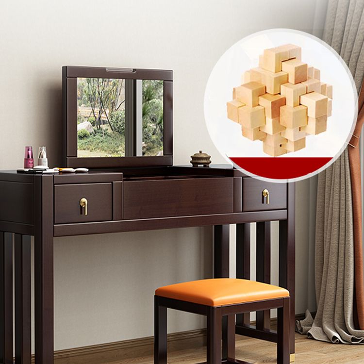 Traditions Rubberwood Vanity Set with Mirror 15.75"" Wide Brown Vanity Clearhalo 'Bedroom Furniture' 'furn' 'furn_makeup_vanities' 'Furniture' 'Makeup Vanities' 'makeup_vanities' 1200x1200_f878b058-b150-4b92-ae84-6f6d678c0b8b