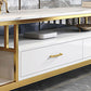White Stone TV Stand Modern TV Media Stand with Metal Legs for Living Room
