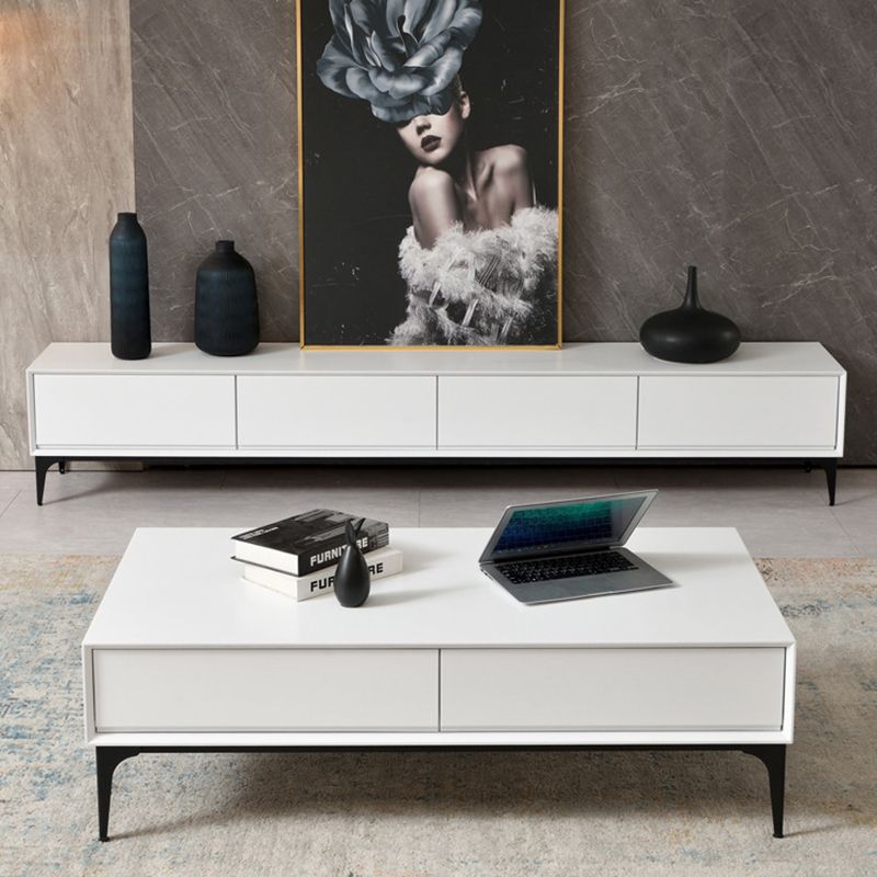 16,5 "H Console TV, bois d'ingénierie 3/4 tiroirs TV Stand en blanc