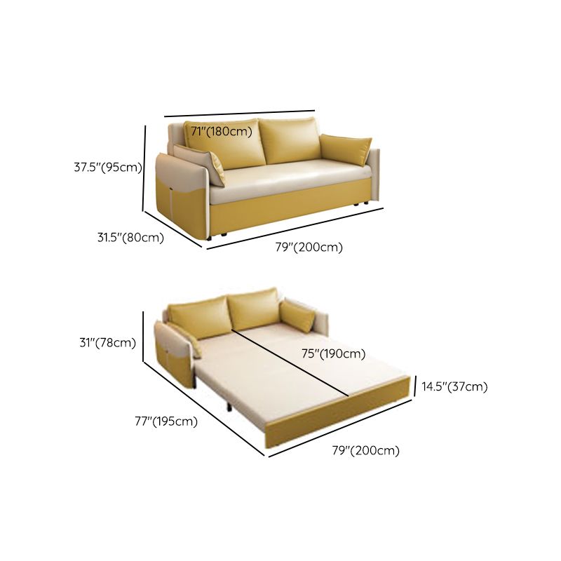 35.43"H Faux Leather Sleeper Sofa Upholstered Pillow Top Arms Sofa Bed