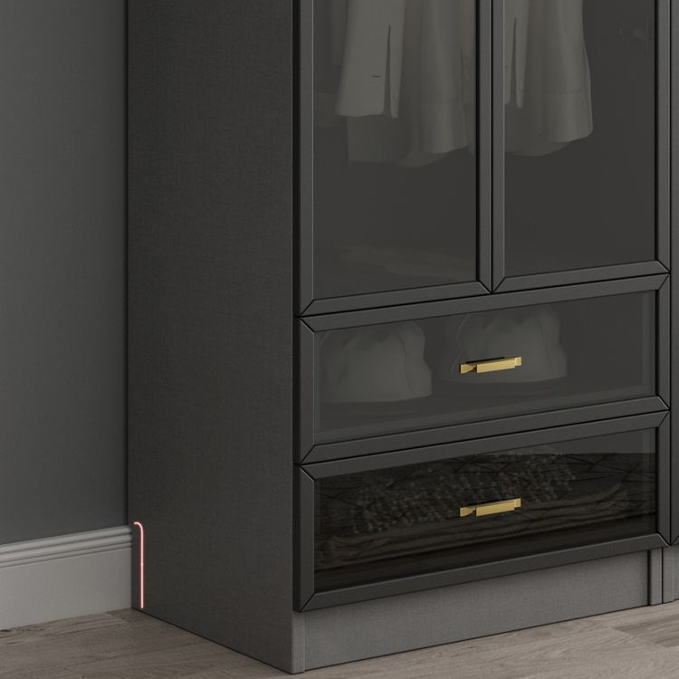 Contemporary Style Glass Wardrobe Grey Colour Wardrobe Closet Clearhalo 'Armoires & Wardrobes' 'armoires_wardrobes' 'Bedroom Furniture' 'furn' 'furn_armoires_wardrobes' 'Furniture' 1200x1200_f8830445-7916-489c-9fb7-2ffff7fb1107