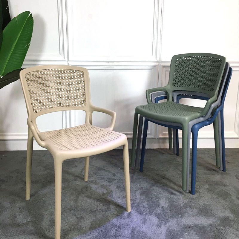 Contemporary Home Arm Chair Stackable Open Back Plastic Dining Room Chair Clearhalo ' kitchen&dining_furn' 'Dining Chairs' 'Dining Tables & Seating' 'dining_chair' 'furn' 'furn_dining_chair' 'Furniture' 'furniture_dining_chair' 'Kitchen & Dining Furniture' 'kitchen' 1200x1200_f8843974-a943-42f8-97da-92087df06406