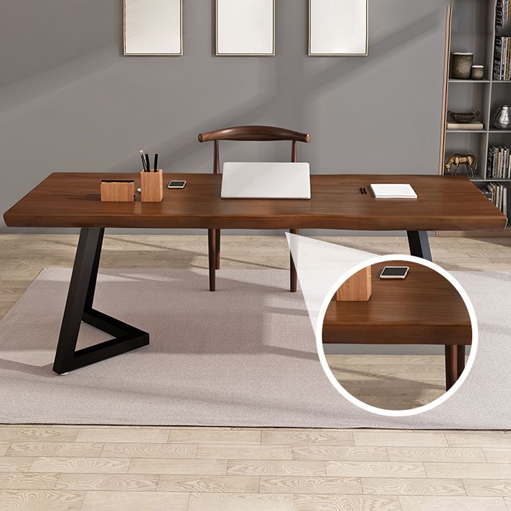 Rectangle Double Pedestal Industrial Dining Table Wood Color Fixed Table of Solid Wood Clearhalo ' dining_table' 'Dining Tables & Seating' 'Dining Tables' 'furn' 'furn_dining_table' 'Furniture' 'furniture_dining_table' 'Kitchen & Dining Furniture' 'kitchen&dining_furn' 'kitchen' 'kitchen_dining_table' 1200x1200_f8867964-a05c-4321-9f97-8d85086fe1d4