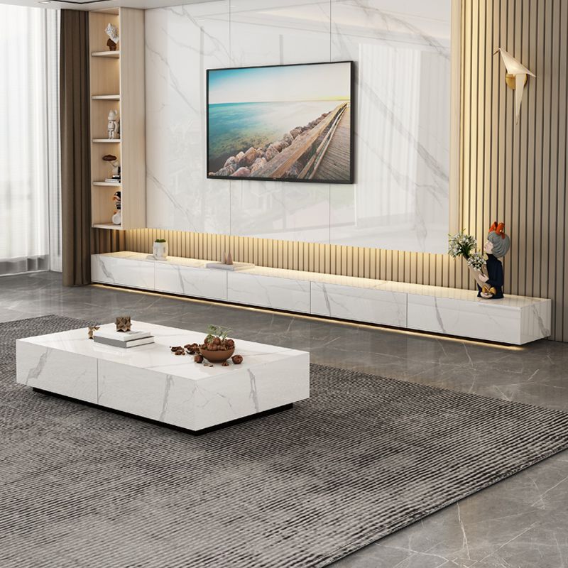 9.06 "H -TV -Ständer zeitgenössischer Stil weiße geschlossene Speicher -TV -Konsole mit Schubladen