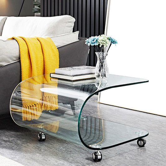 Contemporary Glass Shelf Included Coffee Cocktail Table with Casters