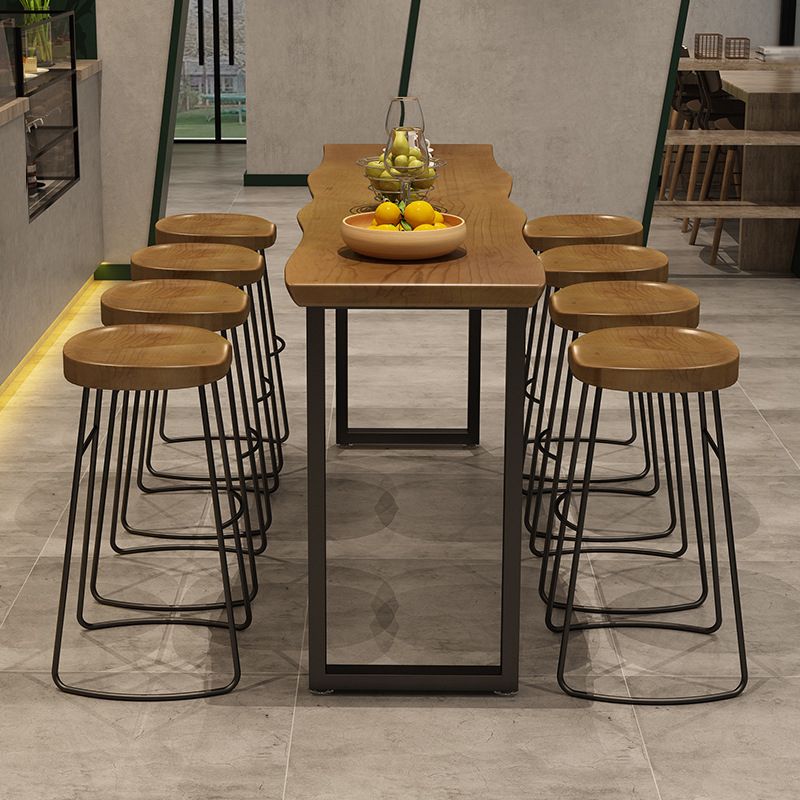 Ensemble de Table de bar rectangulaire de luxe en bois massif, 1/9 pièces, Table de comptoir avec tabourets sans dossier