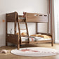 Mid-Century Modern Bunk Bed Rubberwood Solid Color Bed for Home