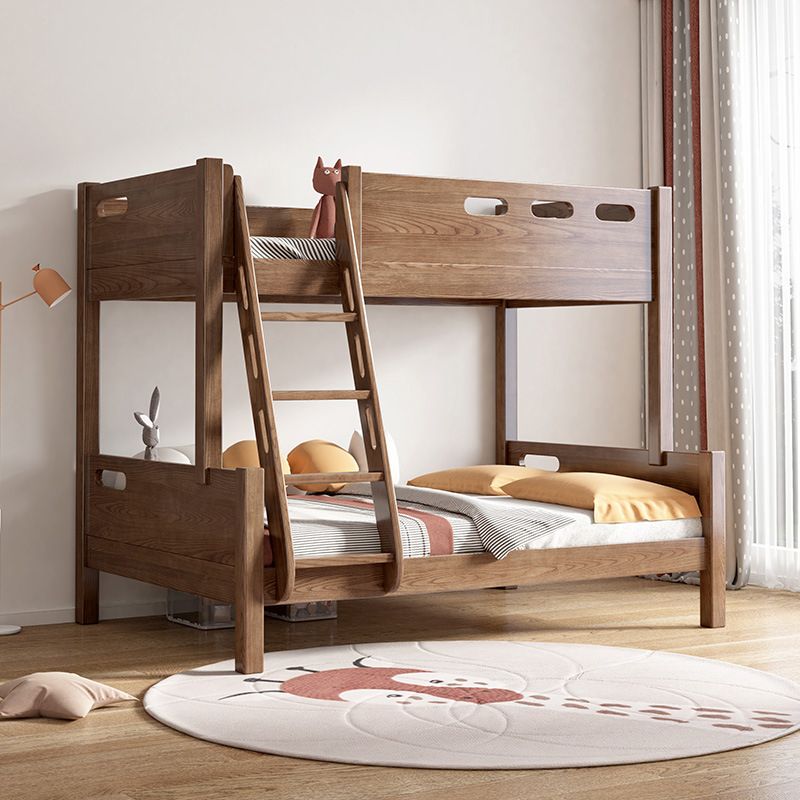 Mid-Century Modern Bunk Bed Rubberwood Solid Color Bed for Home