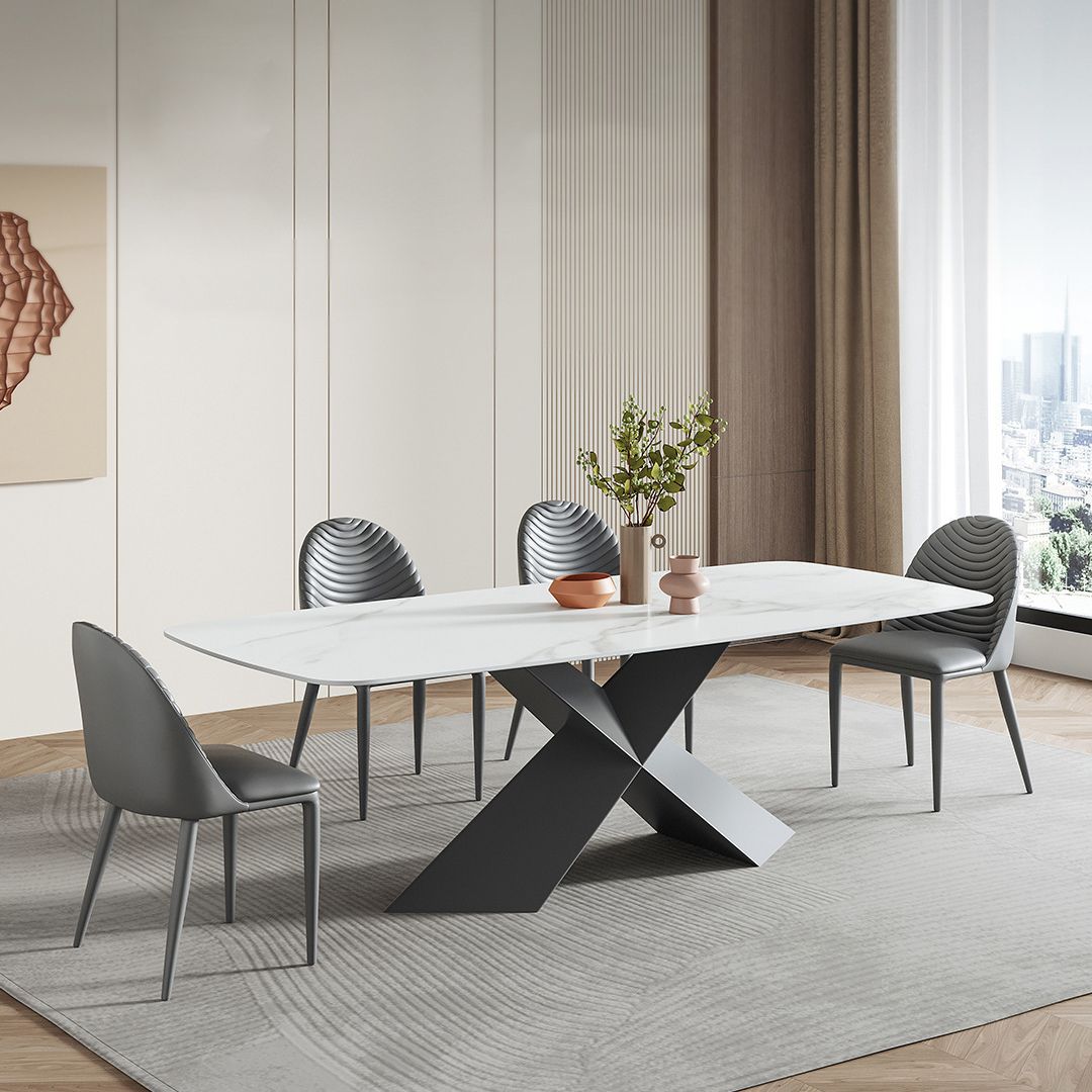 Contemporary Sintered Stone Dining Table Set of 5/7 with Rectangle Table Dining Set with Metal Base Clearhalo 'Dining Room Sets' 'Dining Tables & Seating' 'dining_room_set' 'furn' 'furn_dining_room_set' 'Furniture' 'furniture_dining_room_set' 'Kitchen & Dining Furniture' 'kitchen&dining_furn' 'kitchen' 1200x1200_f8987d63-400c-4949-a6b5-3061c46ad818
