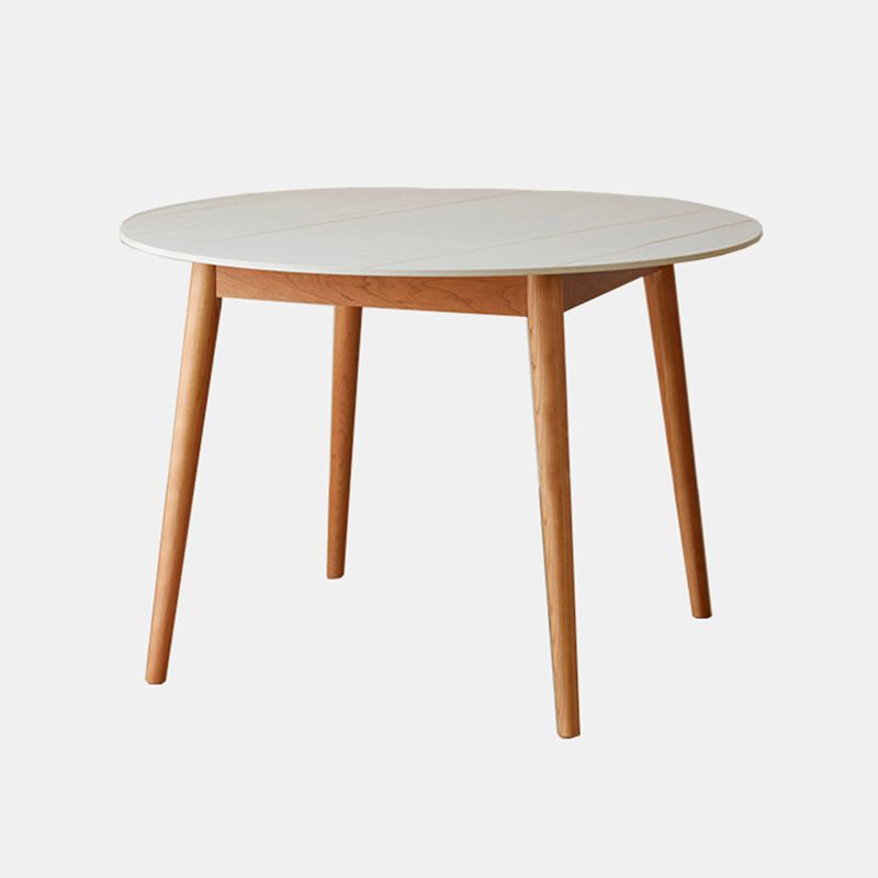 Contemporary Round Dining Table White Sintered Stone Table with 4 Cherry Wood Legs Clearhalo ' dining_table' 'Dining Tables & Seating' 'Dining Tables' 'furn' 'furn_dining_table' 'Furniture' 'furniture_dining_table' 'Kitchen & Dining Furniture' 'kitchen&dining_furn' 'kitchen' 'kitchen_dining_table' 1200x1200_f89a1d43-c103-46d0-8e67-62e327f79249