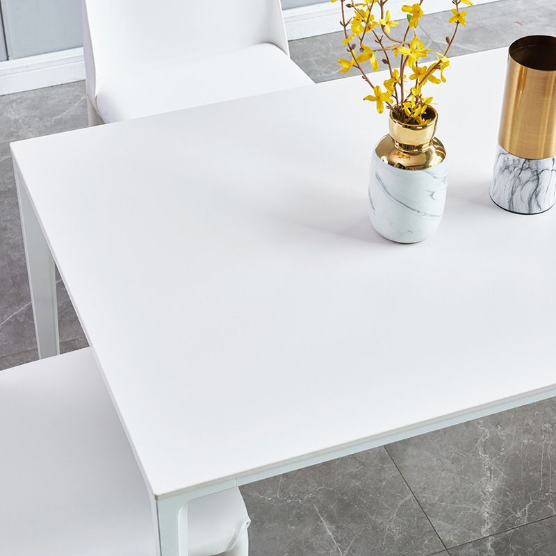 Contemporary Rectangle Dining Table Sintered Stone Table with 4 White Legs,55.1"L x 31.5"W x 30"H Clearhalo ' dining_table' 'Dining Tables & Seating' 'Dining Tables' 'Furniture' 'furniture_dining_table' 'Kitchen & Dining Furniture' 'kitchen&dining_furn' 'kitchen' 'kitchen_dining_table' 1200x1200_f89c9d9f-b18c-40a4-8f1d-b204eb56f64c