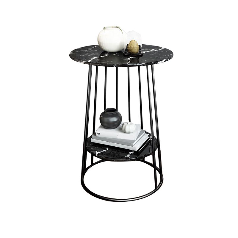 Nightand de table à accent en marbre faux contemporain 24,4 "haut de nuit de lit avec 2 étagères