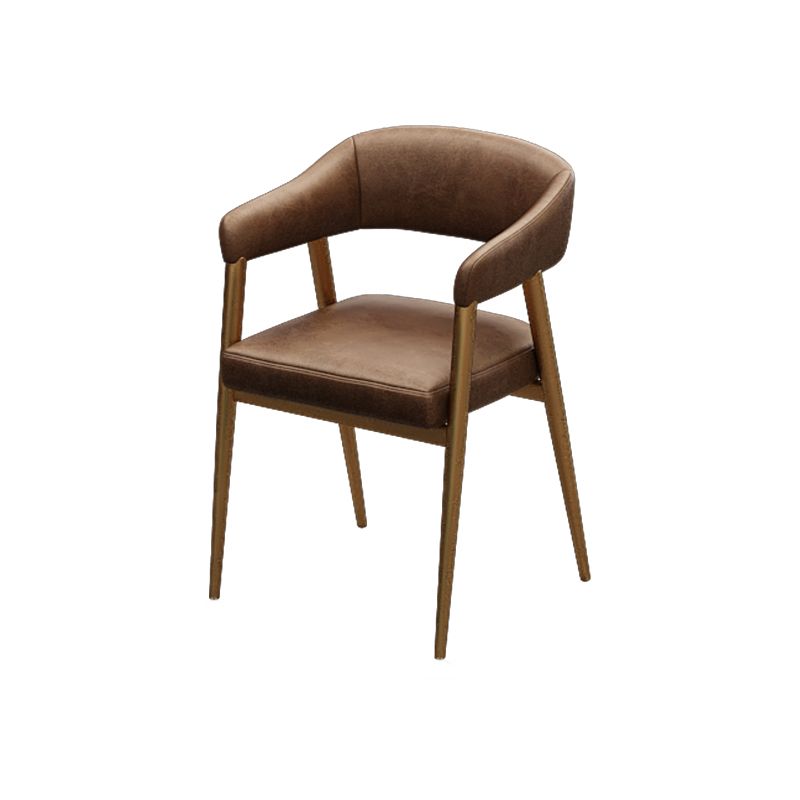 Industrial Faux Leather Chairs Upholstered Arm Chairs with Metal Base