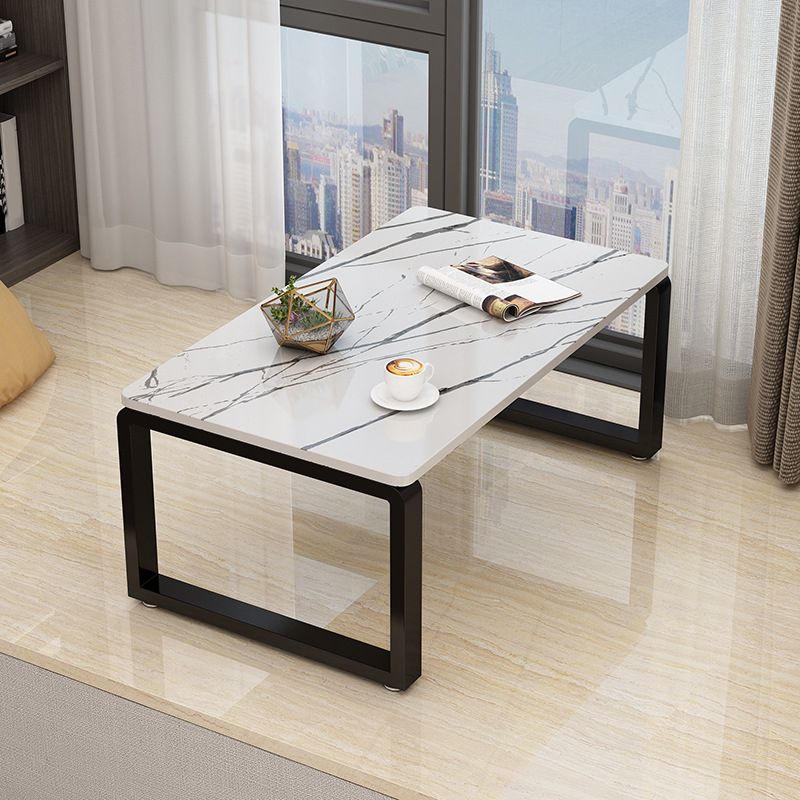 Modern Style Rectangular Wooden Table Metal Bottom Frame Sledge-shaped Base Coffee Table