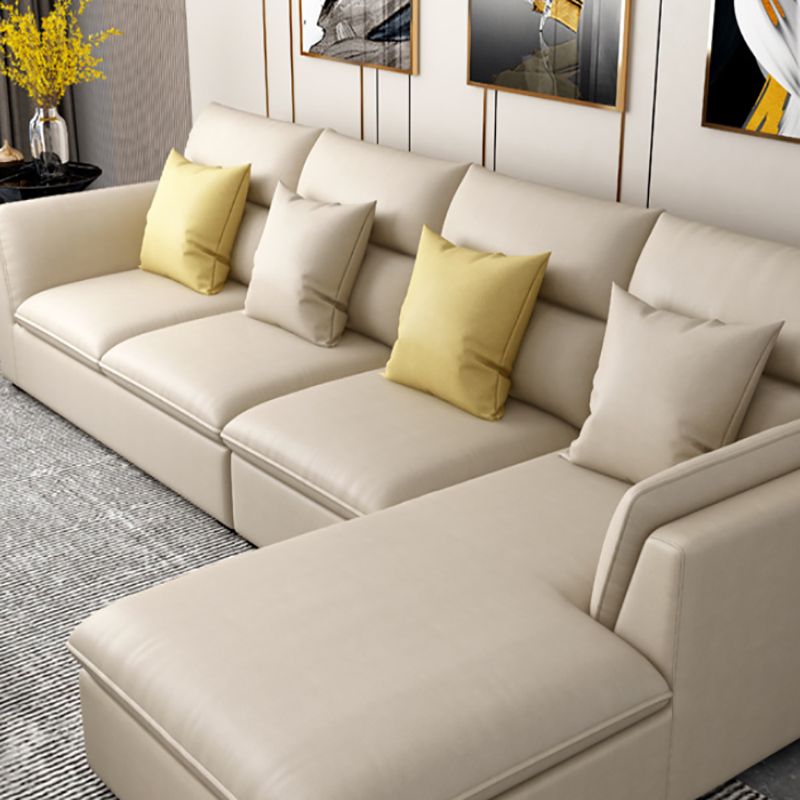 Nordic Faux Leather Stationary Living Room Pillow Top Arm Sofa Chaise