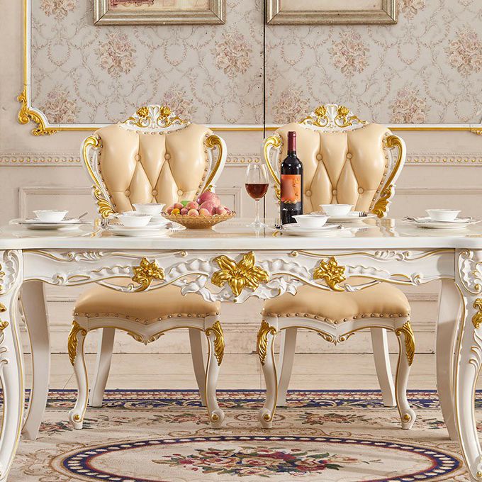 Victorian Marble Table Set of 5/7 with Rectangle Table Caved Dining Set with Leather Chairs Clearhalo 'Dining Room Sets' 'Dining Tables & Seating' 'dining_room_set' 'furn' 'furn_dining_room_set' 'Furniture' 'furniture_dining_room_set' 'Kitchen & Dining Furniture' 'kitchen&dining_furn' 'kitchen' 1200x1200_f8a6821e-841b-43fa-83bc-ef01183cd3de