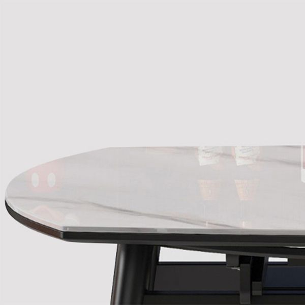 Mesa de comedor moderna de piedra blanca extensible con 4 patas de madera de goma negra