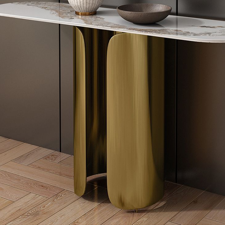 16 Inch Wide Glam Console Table Oval Stone Accent Table for Hall