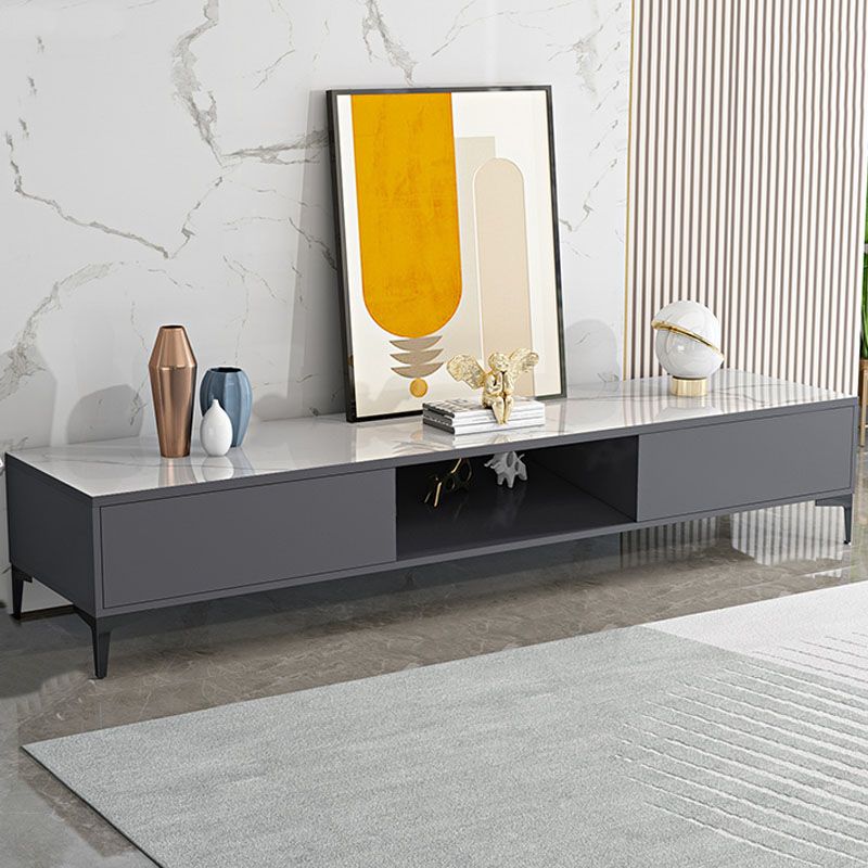 Console TV moderna lucida, supporto TV in legno bianco/nero con 2 ripiani