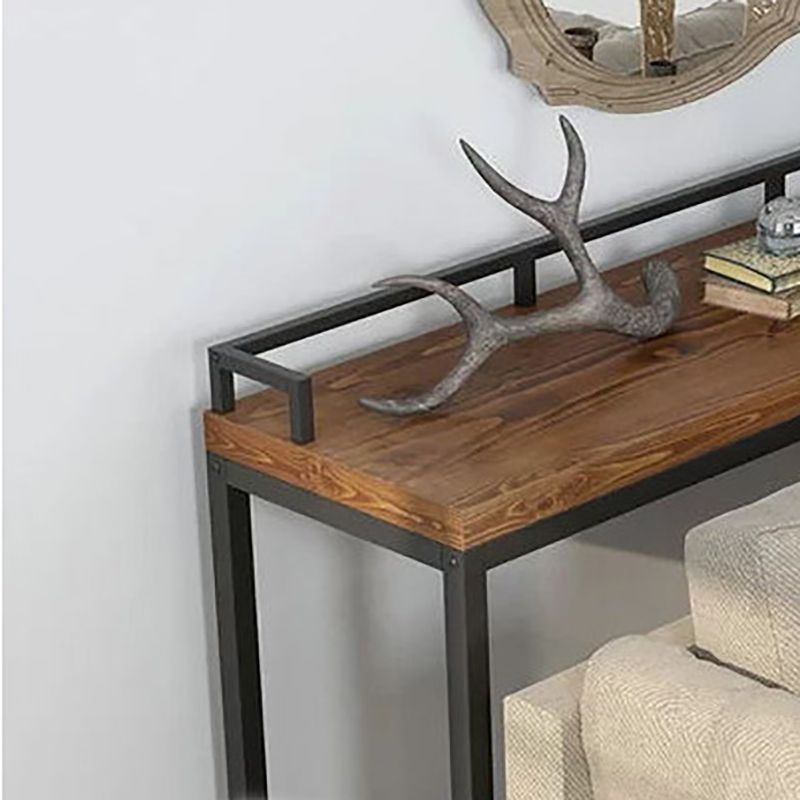 Modern 41.3"H Bar Table Black Iron Solid Wood Pub Table for Living Room Clearhalo 'Bar Furniture' 'Bar Tables' 'bar_tables' 'furn' 'furn_bar_tables' 'Furniture' 'Kitchen & Dining Furniture' 1200x1200_f8b3611e-19fe-45d2-b79c-0e223af587c0