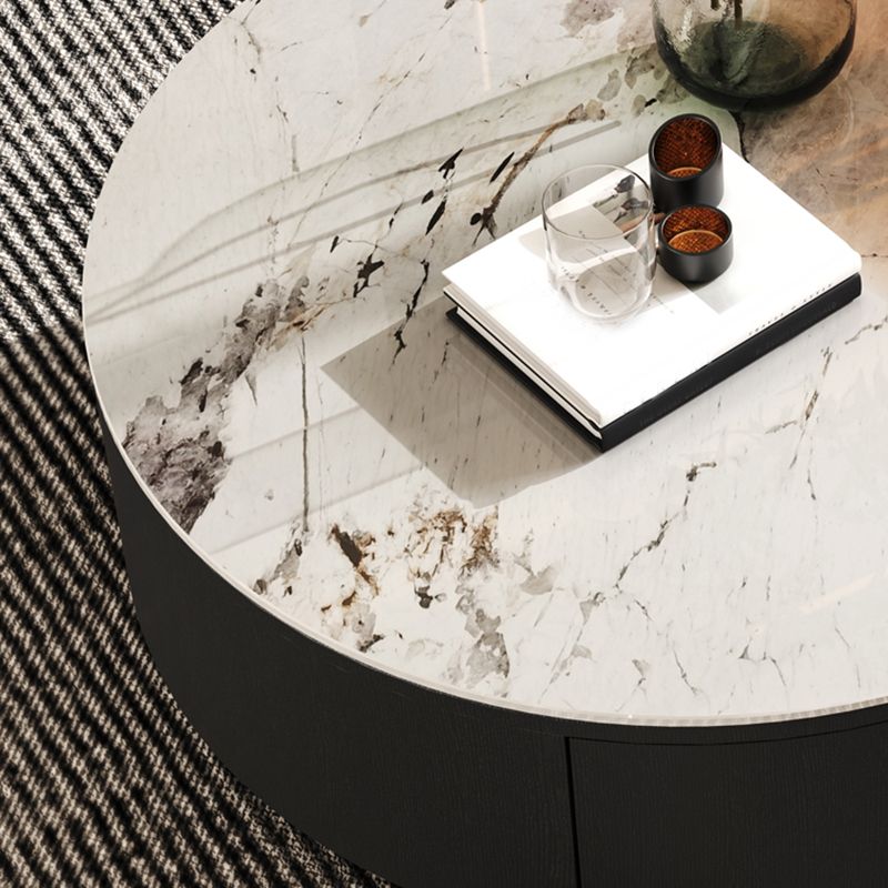 Round White Wood Coffee Table Modern Cocktail Table with Storage Clearhalo 'Coffee & Accent Tables' 'Coffee Tables' 'coffee_tables' 'furn' 'furn_coffee_tables' 'Furniture' 'Living Room Furniture' 1200x1200_f8b43f88-34cf-4ee0-a3e0-bdde8a32aa7a