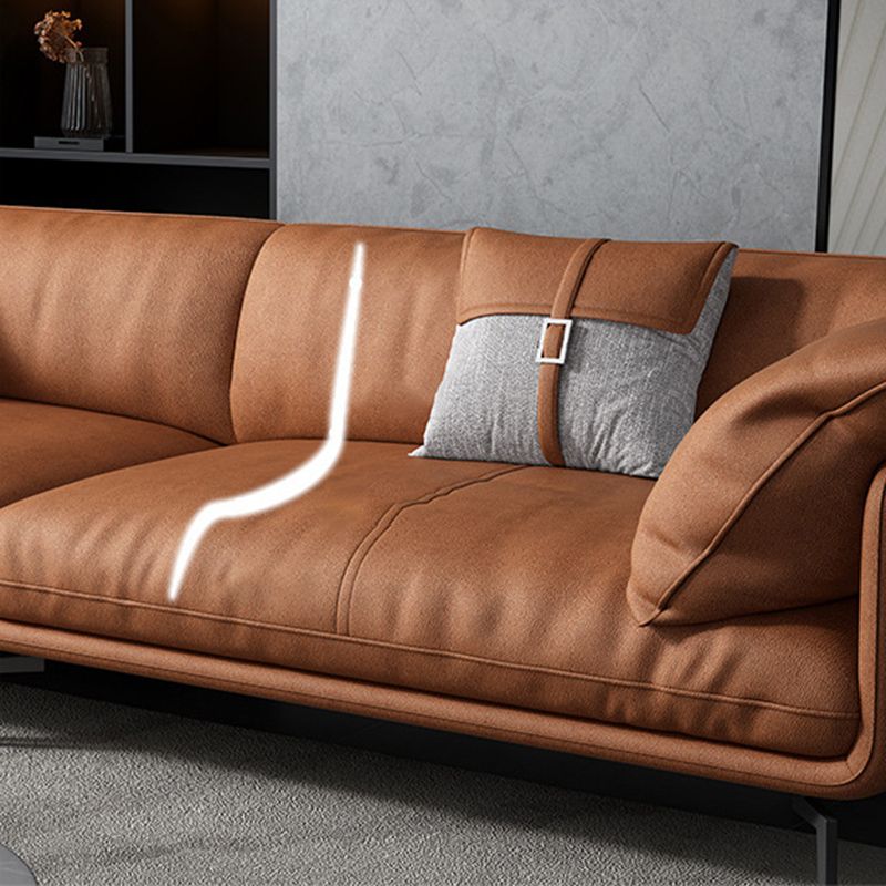 Recessed Arm Tan Contemporary Removable Cushions Faux Leather Sofa & Chaise Clearhalo 'furn' 'furn_sectionals' 'Furniture' 'furniture_sectionals' 'kitchen' 'kitchen_sectionals' 'Living Room Furniture' 'Sectionals' 1200x1200_f8b60617-5502-4b14-af89-9799a157ae0b