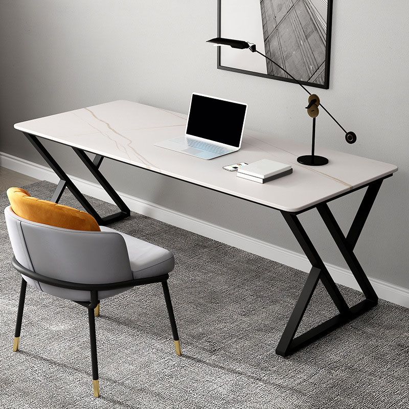 Contemporary Gaming Desk Antique Finish Writing Desk with Metal Legs Clearhalo 'furn' 'furn_office_desk' 'Furniture' 'Office Desks' 'Office Furniture' 'office_desk' 1200x1200_f8b69952-39a4-46de-bb39-d8446b2d1426