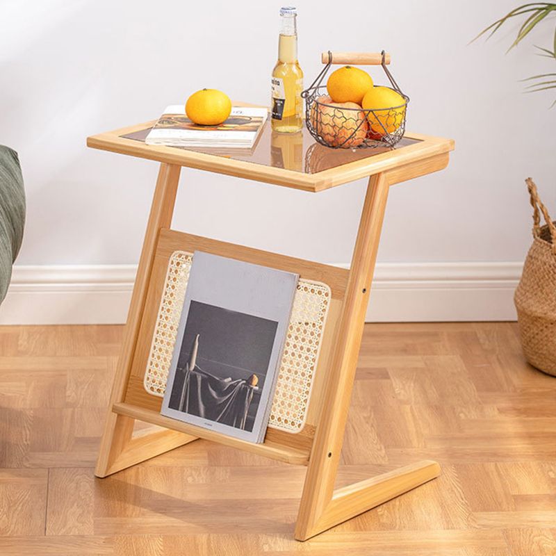 Modern Style Bamboo Rattan Material Organic Glass Desktop Rectangular Side Table