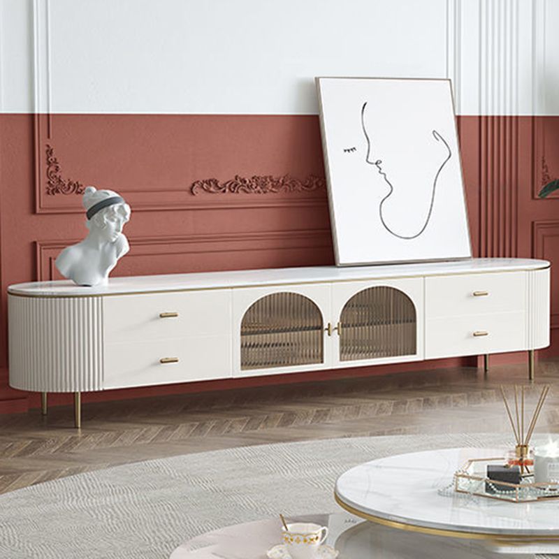 Console multimédia moderne Meuble TV Console de meuble TV en pierre avec 4 tiroirs