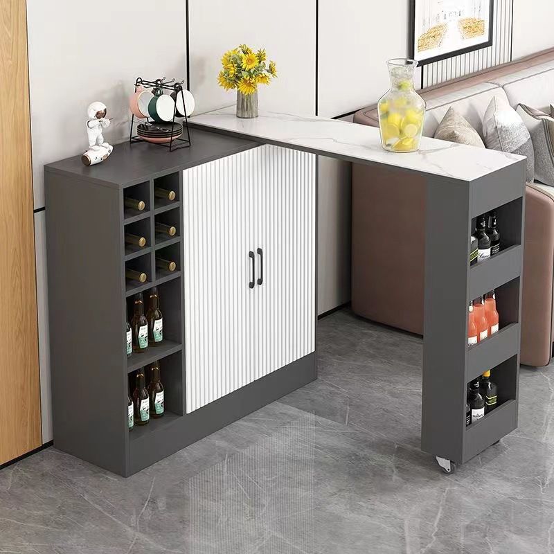 Contemporary Storage Base Bar Dining Table Stone Top Table with Wine Storages Clearhalo 'Bar Furniture' 'Bar Tables' 'bar_tables' 'furn' 'furn_bar_tables' 'Furniture' 'Kitchen & Dining Furniture' 1200x1200_f8ba56c5-4371-4711-95b6-d9e540fefcf1
