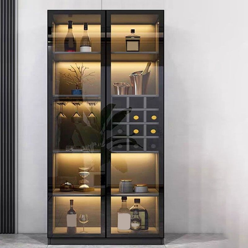 Contemporary Display Stand Faux Wood Storage Cabinet with Lighting Clearhalo 'Display & China Cabinets' 'display_china_cabinets' 'furn' 'furn_display_china_cabinets' 'Furniture' 'Kitchen & Dining Furniture' 1200x1200_f8ba9850-735f-41c0-b4d3-55f556f61430