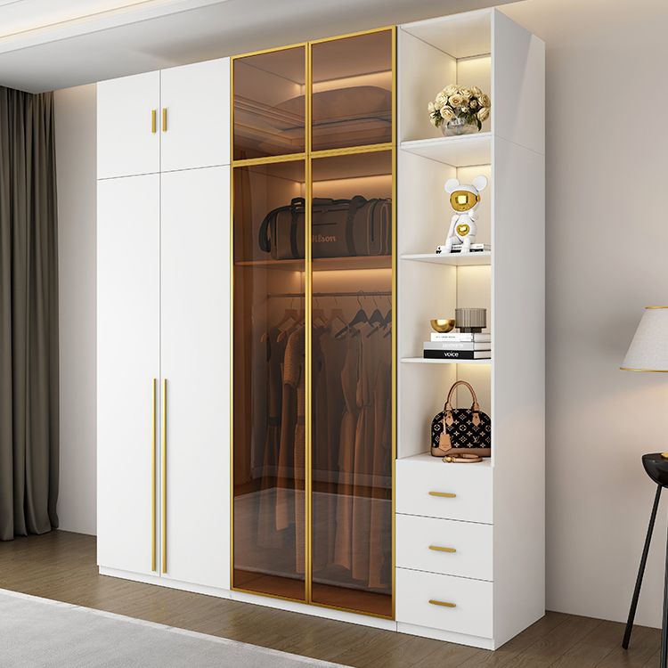 Modern White Wood Frame Wardrobe Armoire Freestanding Wardrobe with Soft Close Drawers Clearhalo 'Armoires & Wardrobes' 'armoires_wardrobes' 'Bedroom Furniture' 'furn' 'furn_armoires_wardrobes' 'Furniture' 1200x1200_f8bcf473-0178-4289-bfc5-c662bda3a4af
