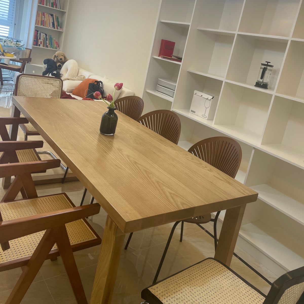 Modern Rectangle Double Pedestal Table Solid Wood Dining Table for Home Clearhalo 'Dining Tables & Seating' 'Dining Tables' 'dining_table' 'furn' 'furn_dining_table' 'Furniture' 'Kitchen & Dining Furniture' 1200x1200_f8beed0e-3750-4040-9da3-c933c4d84700