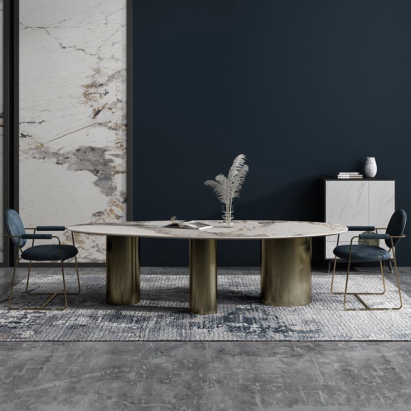 Traditional Luxury Oval Dining Table Sintered Stone Dining Table with 3 Legs Clearhalo ' dining_table' 'Dining Tables & Seating' 'Dining Tables' 'furn' 'furn_dining_table' 'Furniture' 'furniture_dining_table' 'Kitchen & Dining Furniture' 'kitchen&dining_furn' 'kitchen' 'kitchen_dining_table' 1200x1200_f8c0444c-54e7-44a9-89d0-64abfe359a2c