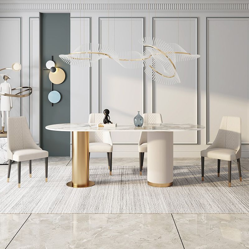 Traditional Luxury Sintered Stone Top Dining Table in White Oval Table with Double Pedestal Clearhalo ' dining_table' 'Dining Tables & Seating' 'Dining Tables' 'furn' 'furn_dining_table' 'Furniture' 'furniture_dining_table' 'Kitchen & Dining Furniture' 'kitchen&dining_furn' 'kitchen' 'kitchen_dining_table' 1200x1200_f8c18001-064d-4495-a183-790b8726e865