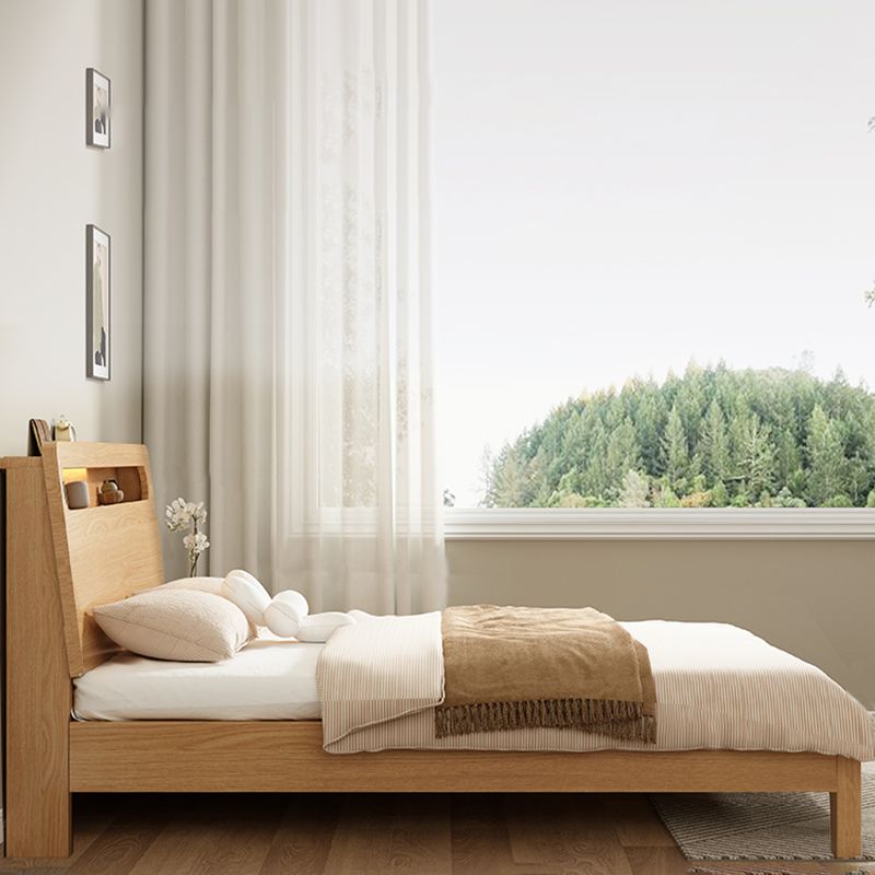 Letto a pannello in legno massiccio naturale con letto di testiera standard con ripiani