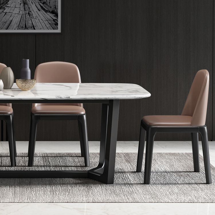 5/7 Pieces Modern White Marble Top Wooden Frame Dining Set for Home Clearhalo 'Dining Room Sets' 'Dining Tables & Seating' 'dining_room_set' 'furn' 'furn_dining_room_set' 'Furniture' 'Kitchen & Dining Furniture' 1200x1200_f8c34de7-4494-4c64-9a06-2d727a1b5e83