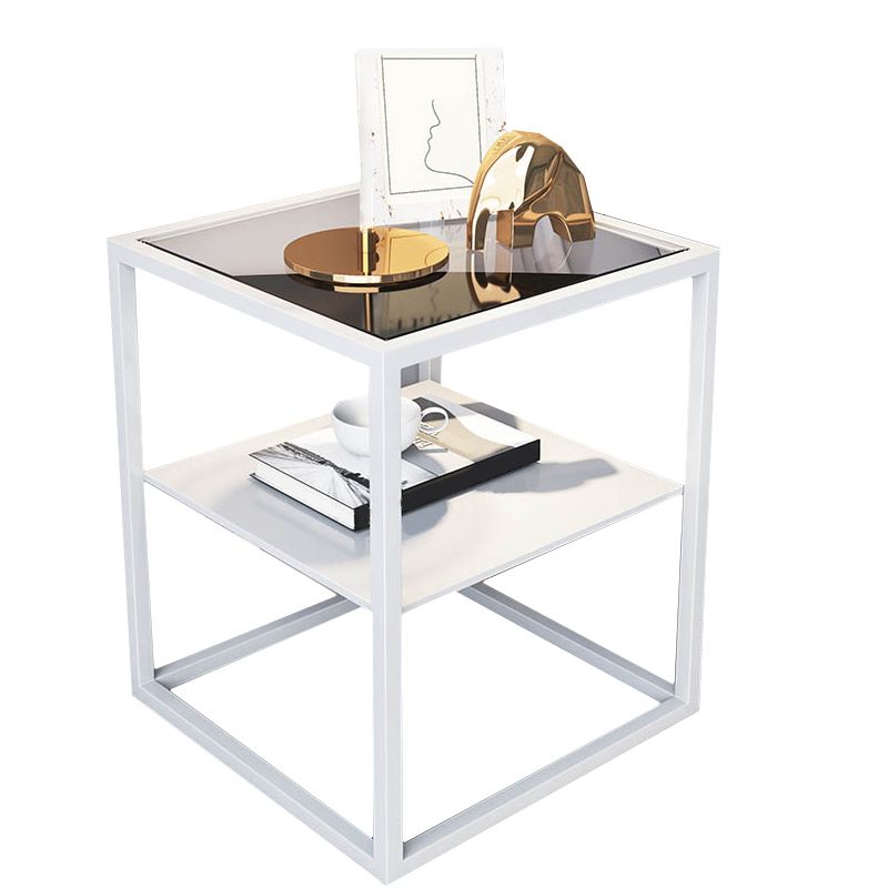 Industrial Open Storage Letto da comodino in vetro e tavolo da notte di ferro con ripiani