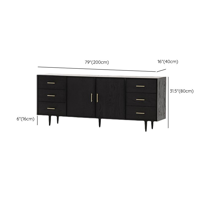 Tavolo da buffet Glam in legno massello nero Tavolo da buffet Glam con 6 cassetti e 2 ante