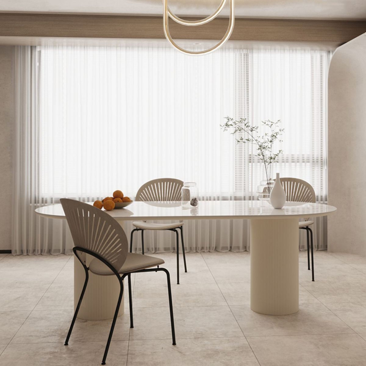 Slate and Metal Table Glam Style Simple Home Oval Dining Table