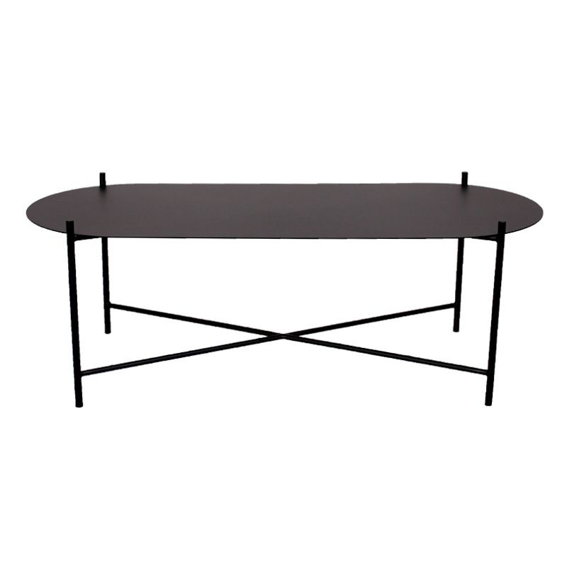 Table de cocktail basse à pieds croisés en fer elliptique en noir de 15,7" H