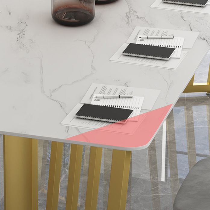 Glam Style Rectangular Office Desk White Top Writing Desk with Sled Base Clearhalo 'furn' 'furn_office_desk' 'Furniture' 'furniture_office_desk' 'Office Desks' 'Office Furniture' 'office_desk' 1200x1200_f8cceefc-d8db-4de4-ac83-01b027f8861a