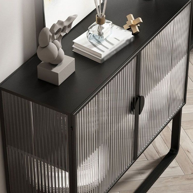 Glam Iron Credenza Striped Glass Doors 39.5"L Cabinets Dining Server for Living Room Clearhalo 'buffet_sideboard' 'Buffets & Sideboards' 'furn' 'furn_buffet_sideboard' 'Furniture' 'Kitchen & Dining Furniture' 1200x1200_f8ccf79b-8d28-4fb6-b3e7-abb2ab81e3e3