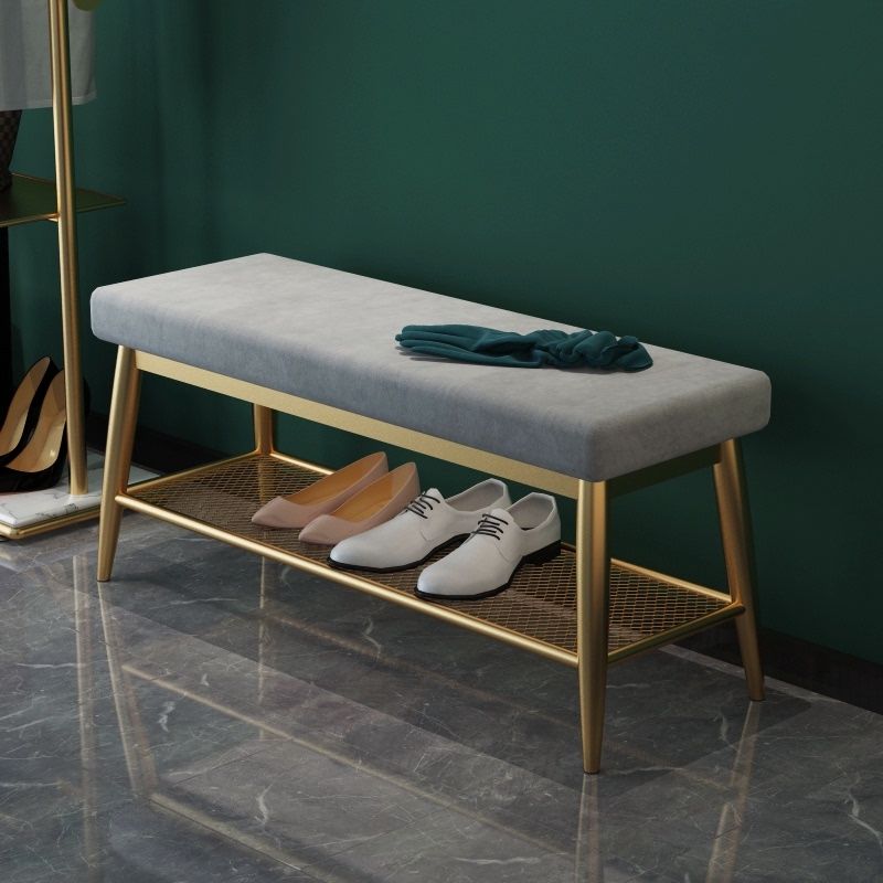 Banc d'entrée moderne banc de siège en métal rembourré avec rangement de chaussures