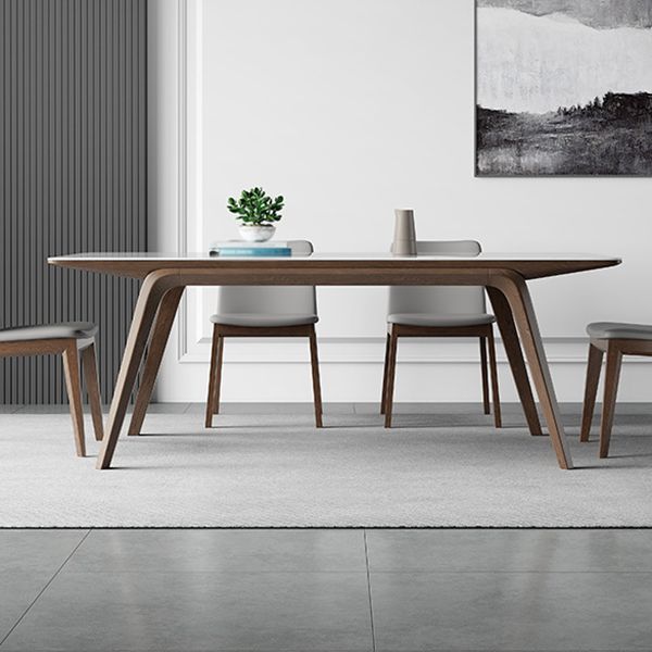 Table de salle à manger en pierre frittée de table rectangulaire moderne avec pieds en bois