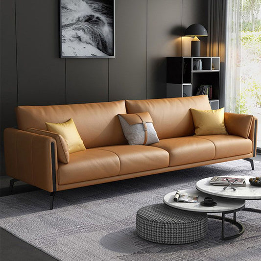 Zeitgenössisches Ledersofa runde Armsofa mit Bolsterkissen