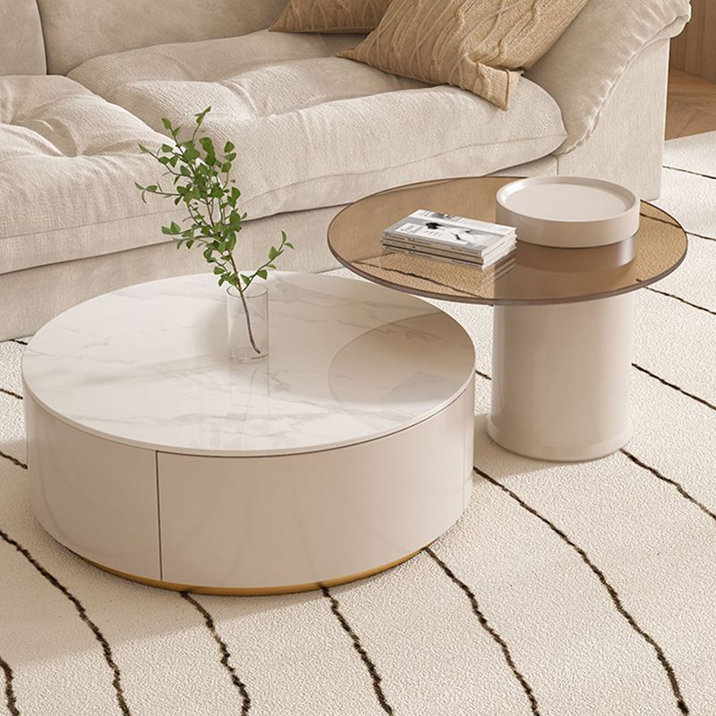 Drum Coffee Table Round Slate Top Cocktail Table with 2 Storage Drawers Clearhalo 'Coffee & Accent Tables' 'Coffee Tables' 'coffee_tables' 'furn' 'furn_coffee_tables' 'Furniture' 'Living Room Furniture' 1200x1200_f8d73a6a-51b2-4ec2-b427-88badb291f0d